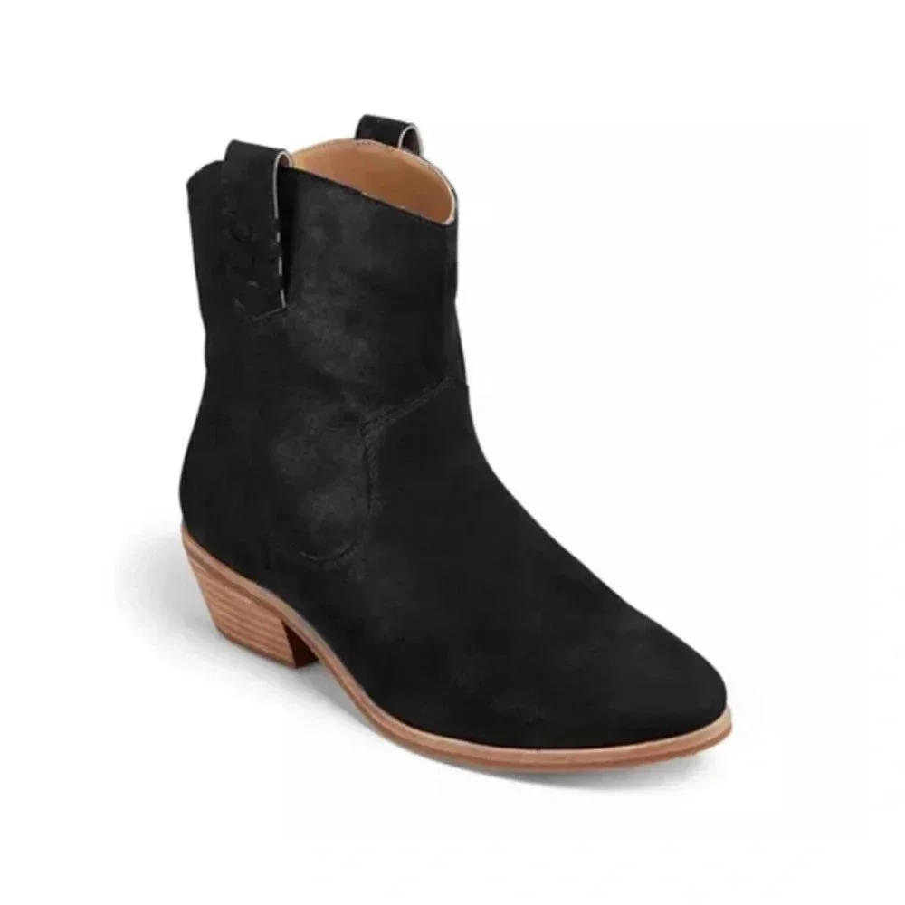 Jack Rogers Black Suede Stella Pull-On Western Boots Size 7